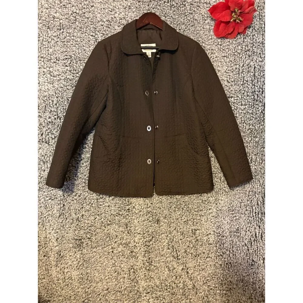 Talbots Women's Quilted Jacket Brown Mid-Length Button Casual Size M